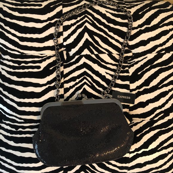 NEW - Express Snap Top Shimmer Black Evening Bag Glamcore Classic Y2K - Picture 1 of 12